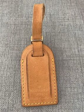 Vintage Louis Vuitton Classic Brown Leather Luggage Tag Bag Charm Keyring A05